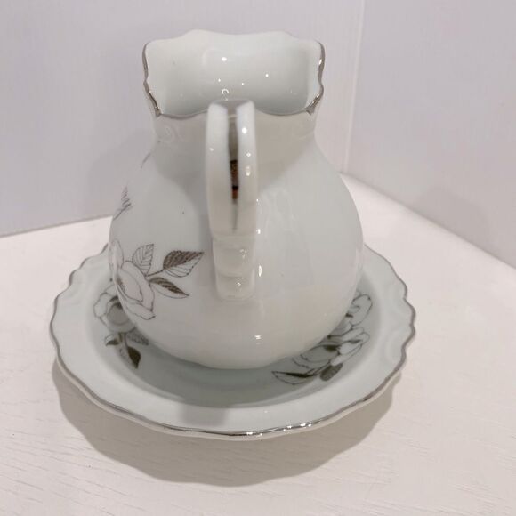 Georgian Fine China 25th Anniversary Miniature Pitcher & Bowl Silver Trim - Picture 6 of 12